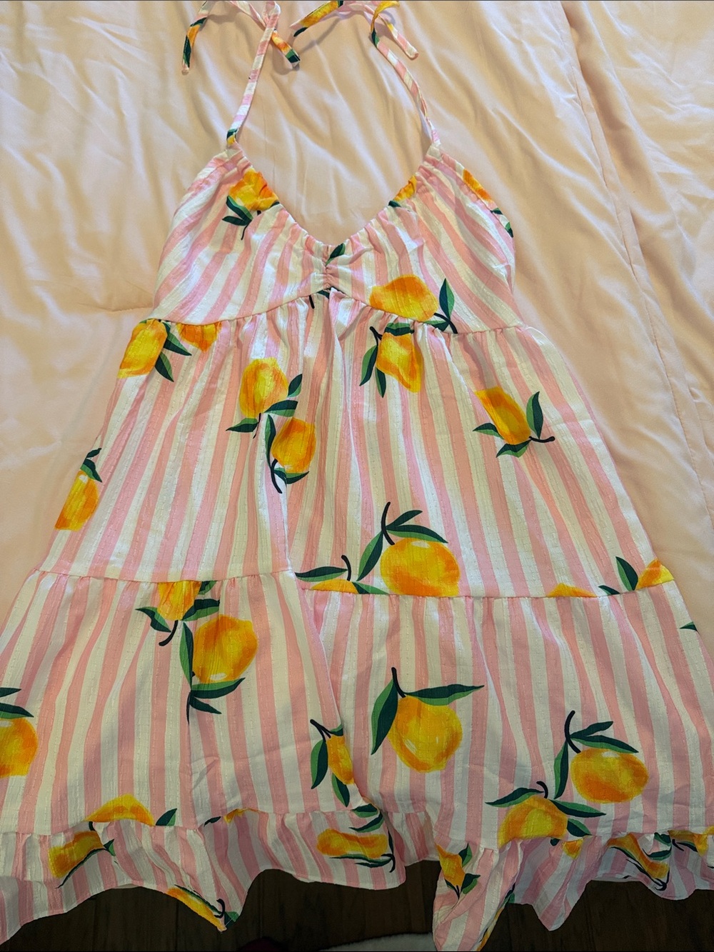 Pink Stripe Lemon Print Halter Sundress